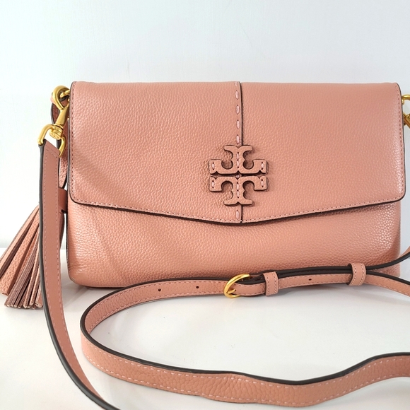 Tory Burch Handbags - Tory Burch McGraw Crossbody Pebbled Leather Envelope Whipstitch Tassel Bag Purse